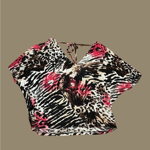 Agaci zebra blouse Cold Shoulder Animal Print size Small silver rings black pink - Picture 2 of 14